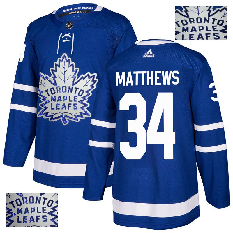 Men Toronto Maple Leafs #34 Matthews Blue Gold embroidery Adidas NHL Jerseys